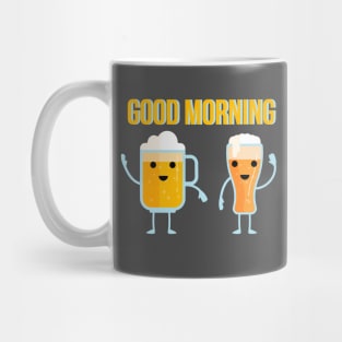 Good Morning. Funny glasses of beer wish you good morning. Mug